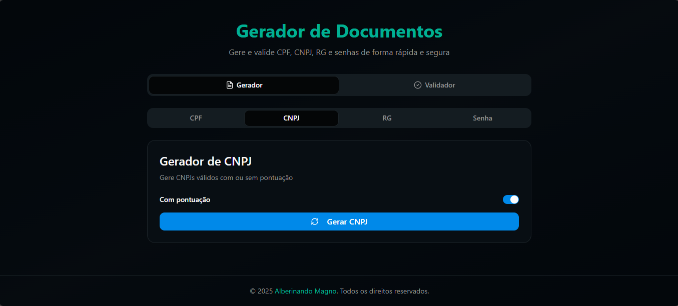 Gerador de senha, CPF, CNPJ e RG screenshot 1
